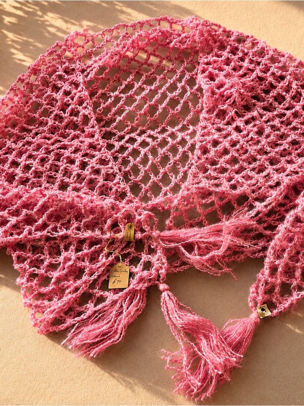 NWT Handcrafted Pink Crochet Shawl Wrap – Cotton Candy – One of a Kind 78”x26”